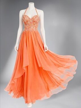 Sparkle Coral Embellished Halter Lace-Up Corset Gown